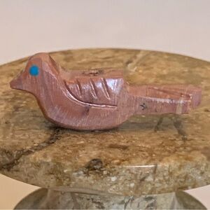 Zuni Carved Bird Fetish Bead Drilled Pink Native American Animal Carving 1.1"